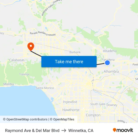 Raymond Ave & Del Mar Blvd to Winnetka, CA map