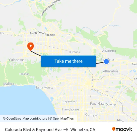 Colorado Blvd &  Raymond Ave to Winnetka, CA map
