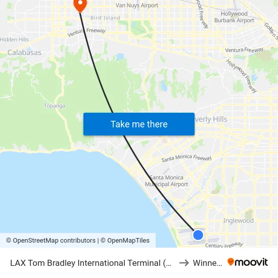 LAX Tom Bradley International Terminal (Tbit) Lower Level Flyaway Stop to Winnetka, CA map
