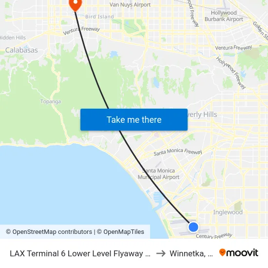 LAX Terminal 6 Lower Level Flyaway Stop to Winnetka, CA map