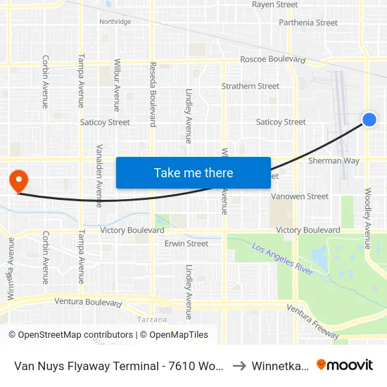 Van Nuys Flyaway Terminal - 7610 Woodley Ave to Winnetka, CA map