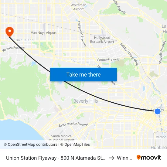 Union Station Flyaway - 800 N Alameda St at Union Station / Patsaurus Plaza to Winnetka, CA map