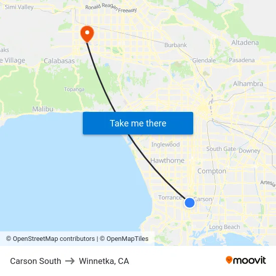 Carson South to Winnetka, CA map