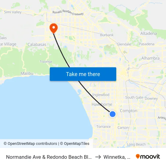 Normandie Ave & Redondo Beach Blvd to Winnetka, CA map