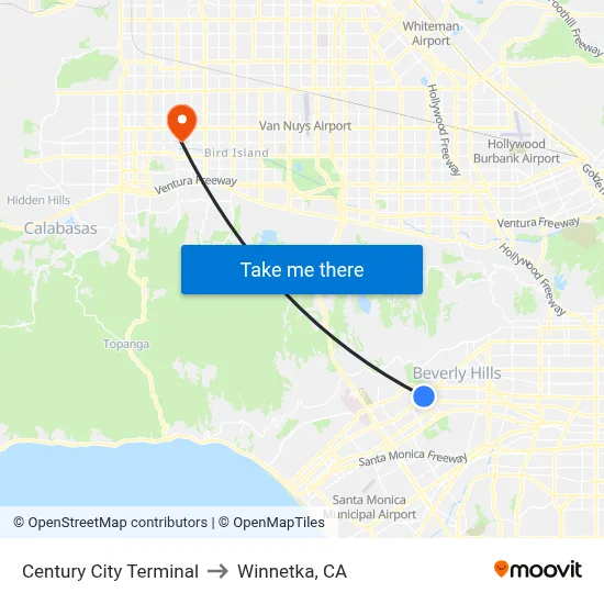 Century City Terminal to Winnetka, CA map