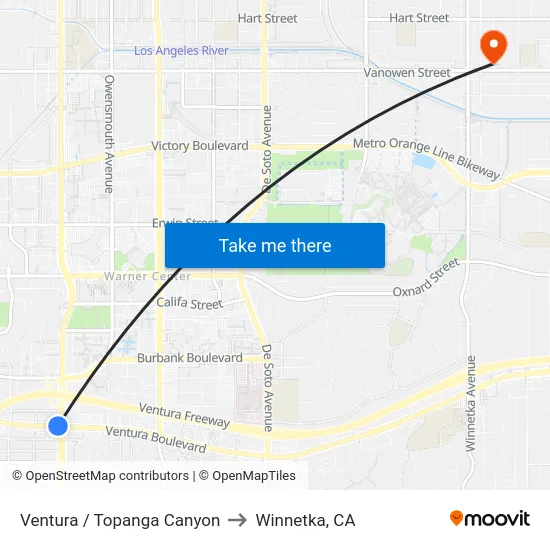 Ventura / Topanga Canyon to Winnetka, CA map