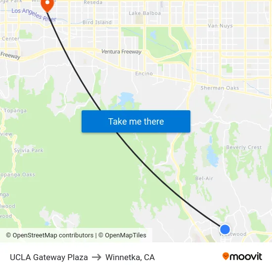 UCLA Gateway Plaza to Winnetka, CA map