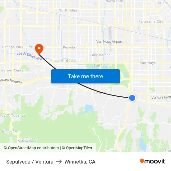 Sepulveda / Ventura to Winnetka, CA map