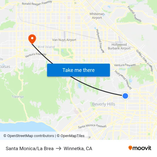 Santa Monica/La Brea to Winnetka, CA map