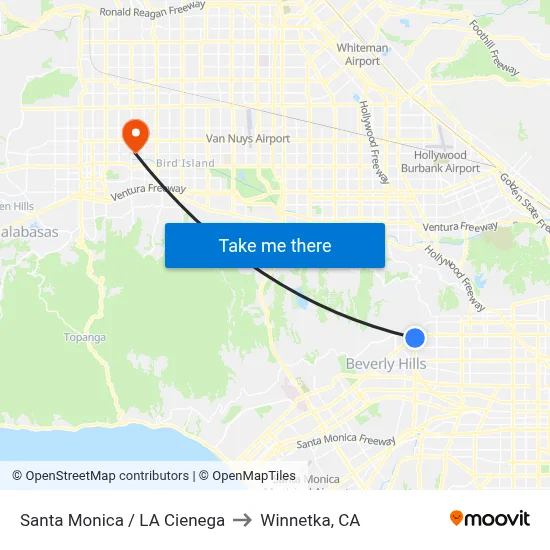 Santa Monica / LA Cienega to Winnetka, CA map