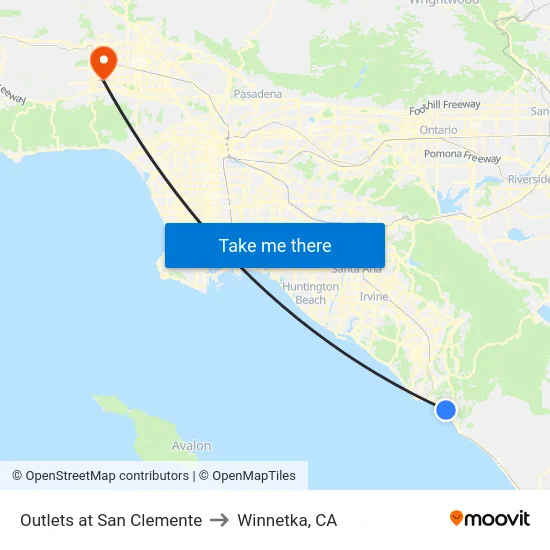 Outlets at San Clemente to Winnetka, CA map