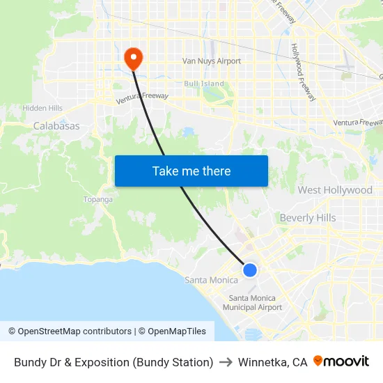 Bundy Dr & Exposition (Bundy Station) to Winnetka, CA map
