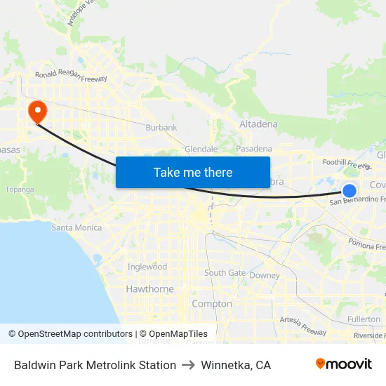 Baldwin Park Metrolink Station to Winnetka, CA map