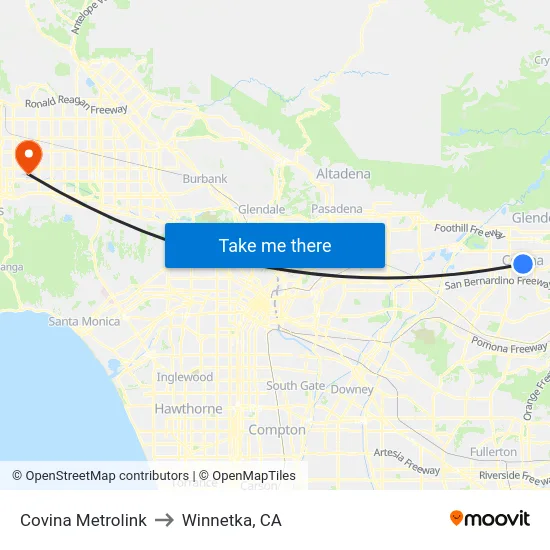 Covina Metrolink to Winnetka, CA map
