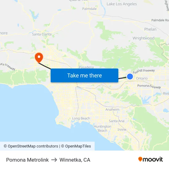 Pomona Metrolink to Winnetka, CA map