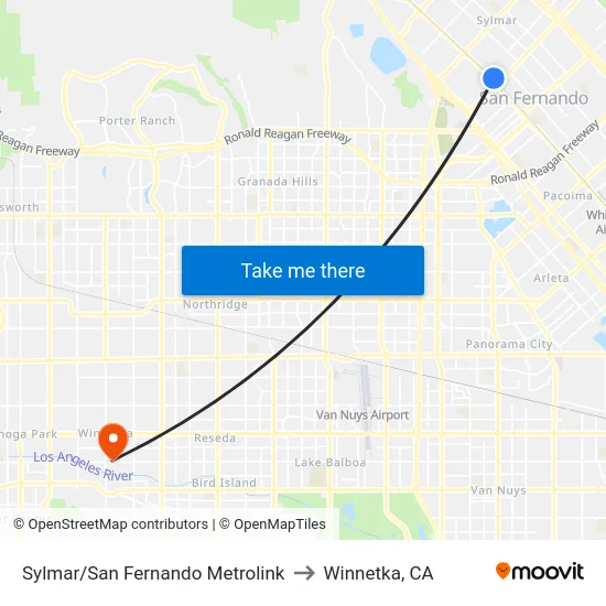 Sylmar/San Fernando Metrolink to Winnetka, CA map