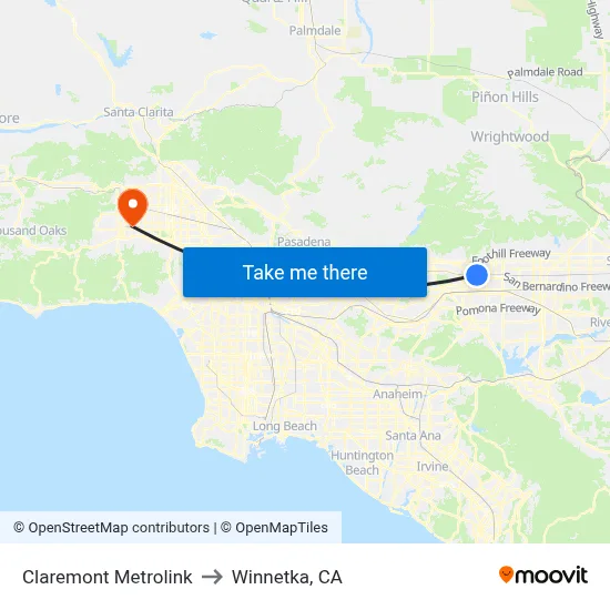 Claremont Metrolink to Winnetka, CA map