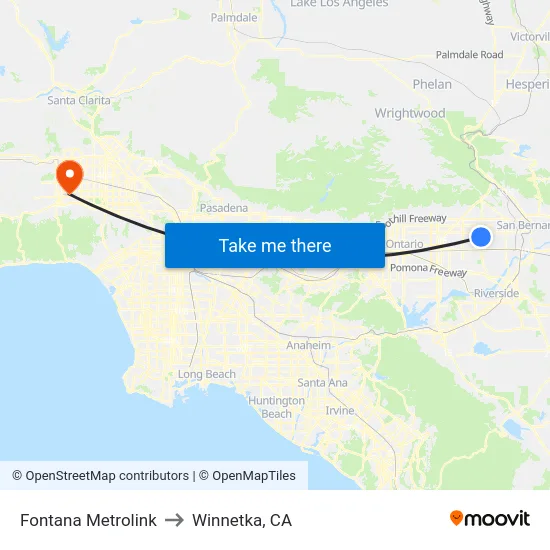 Fontana Metrolink to Winnetka, CA map