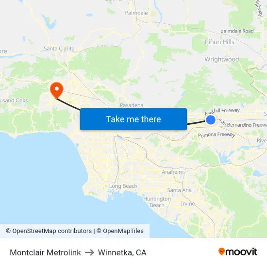 Montclair Metrolink to Winnetka, CA map