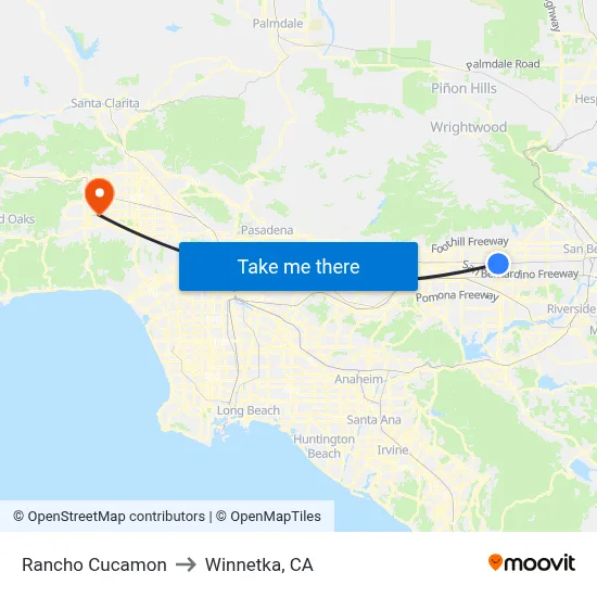 Rancho Cucamon to Winnetka, CA map