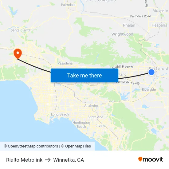 Rialto Metrolink to Winnetka, CA map