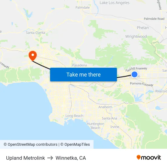 Upland Metrolink to Winnetka, CA map