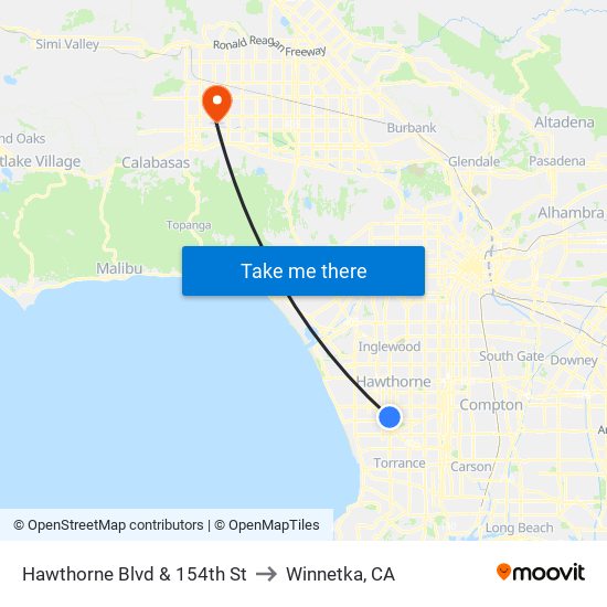 Hawthorne Blvd & 154th St to Winnetka, CA map