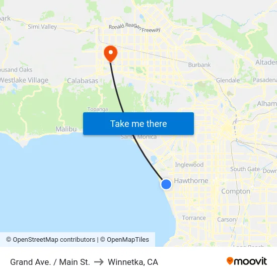 Grand Ave. / Main St. to Winnetka, CA map