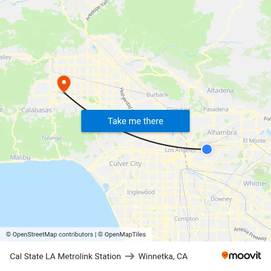 Cal State LA Metrolink Station to Winnetka, CA map