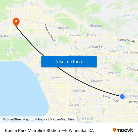 Buena Park Metrolink Station to Winnetka, CA map