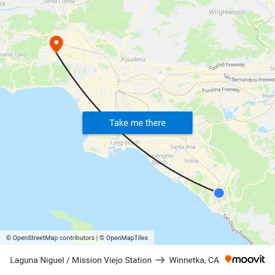 Laguna Niguel / Mission Viejo Station to Winnetka, CA map