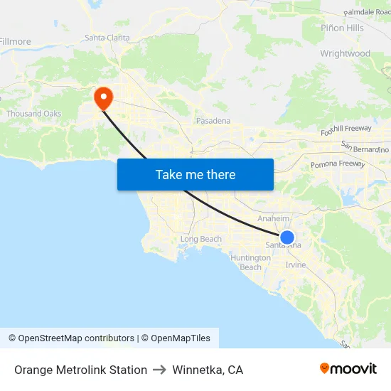 Orange Metrolink Station to Winnetka, CA map