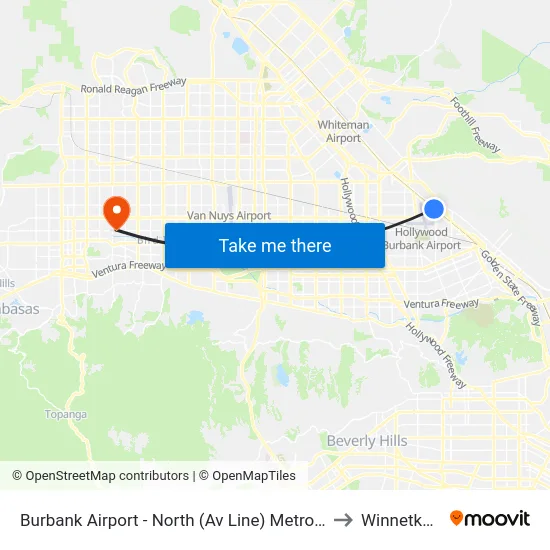 Burbank Airport - North (Av Line) Metrolink Station to Winnetka, CA map