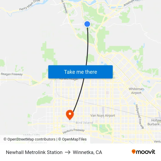 Newhall Metrolink Station to Winnetka, CA map