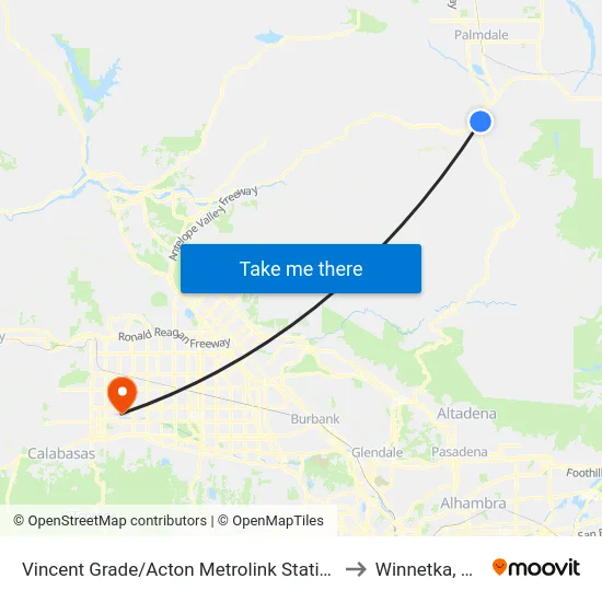 Vincent Grade/Acton Metrolink Station to Winnetka, CA map