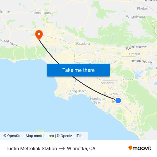 Tustin Metrolink Station to Winnetka, CA map