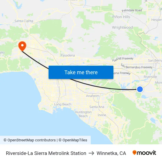 Riverside-La Sierra Metrolink Station to Winnetka, CA map