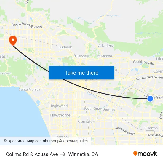 Colima Rd & Azusa Ave to Winnetka, CA map