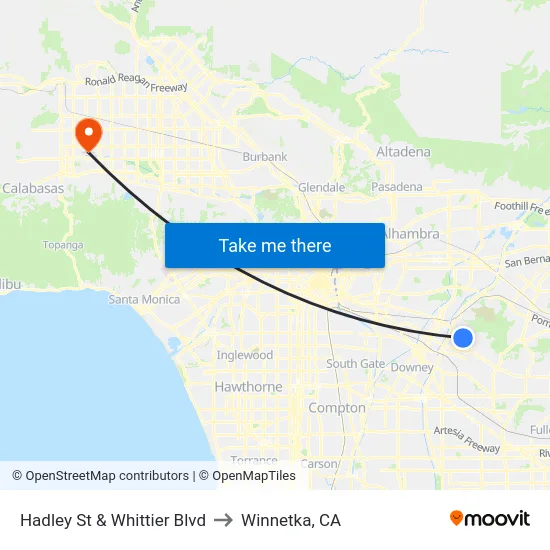 Hadley St & Whittier Blvd to Winnetka, CA map