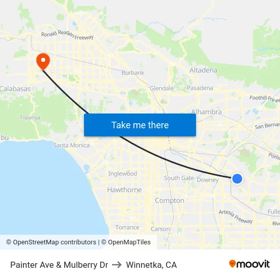 Painter Ave & Mulberry Dr to Winnetka, CA map