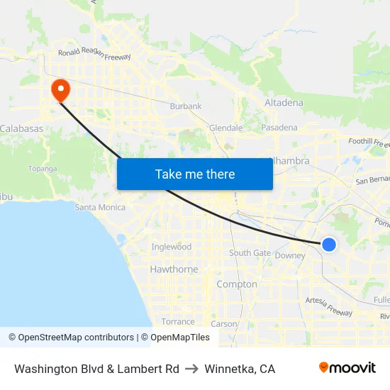 Washington Blvd & Lambert Rd to Winnetka, CA map
