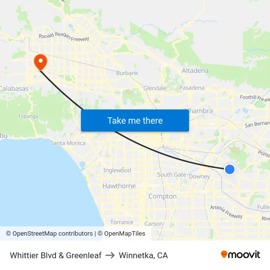 Whittier Blvd & Greenleaf to Winnetka, CA map