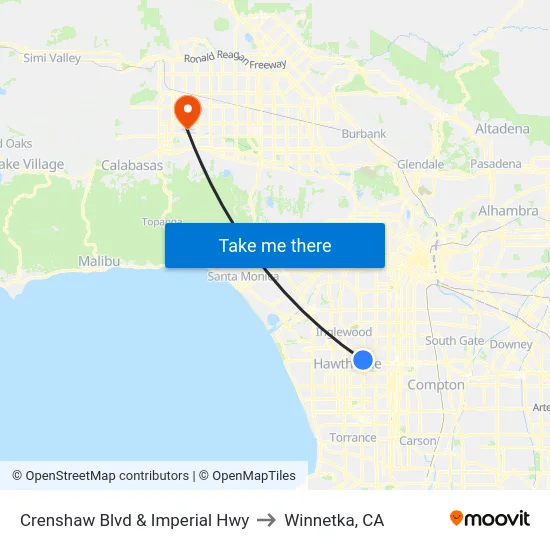 Crenshaw Blvd & Imperial Hwy to Winnetka, CA map