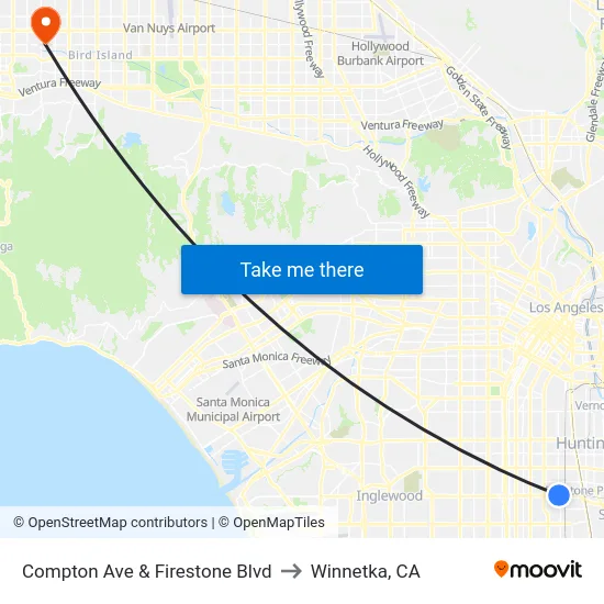 Compton Ave & Firestone Blvd to Winnetka, CA map