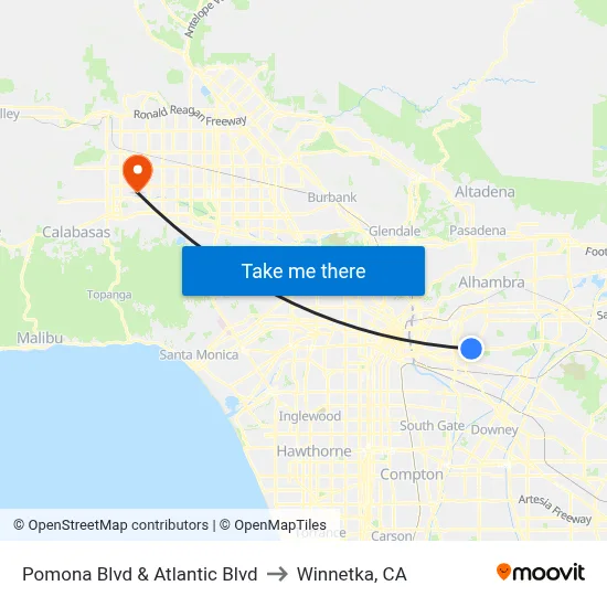 Pomona Blvd & Atlantic Blvd to Winnetka, CA map