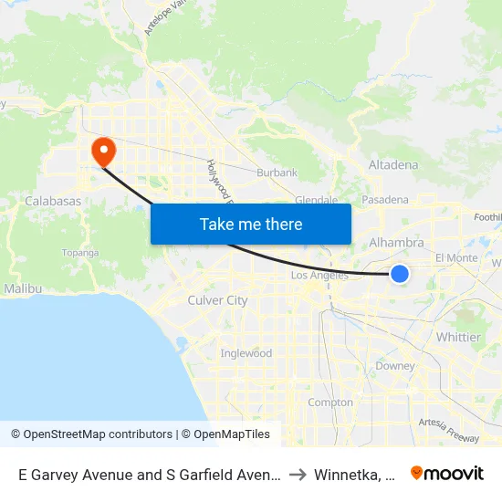 E Garvey Avenue and S Garfield Avenue to Winnetka, CA map