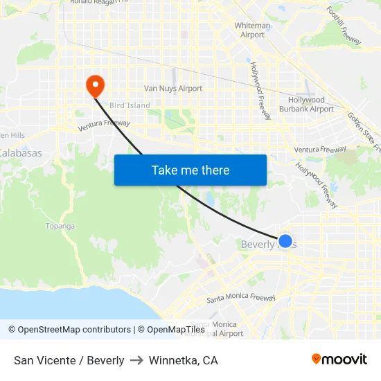 San Vicente / Beverly to Winnetka, CA map