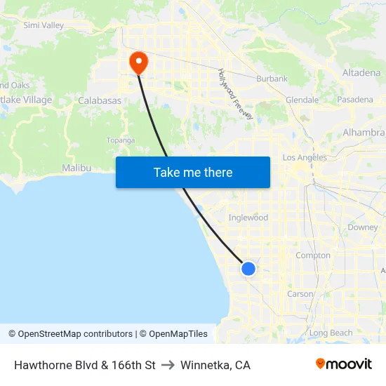 Hawthorne Blvd & 166th St to Winnetka, CA map
