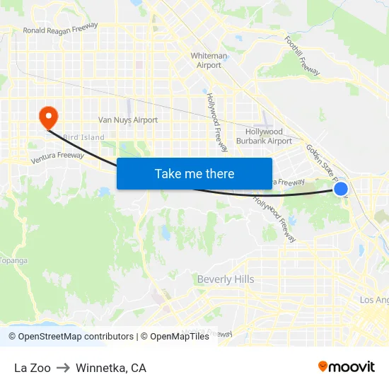 La Zoo to Winnetka, CA map