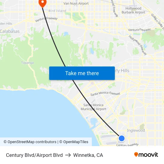 Century Blvd/Airport Blvd to Winnetka, CA map